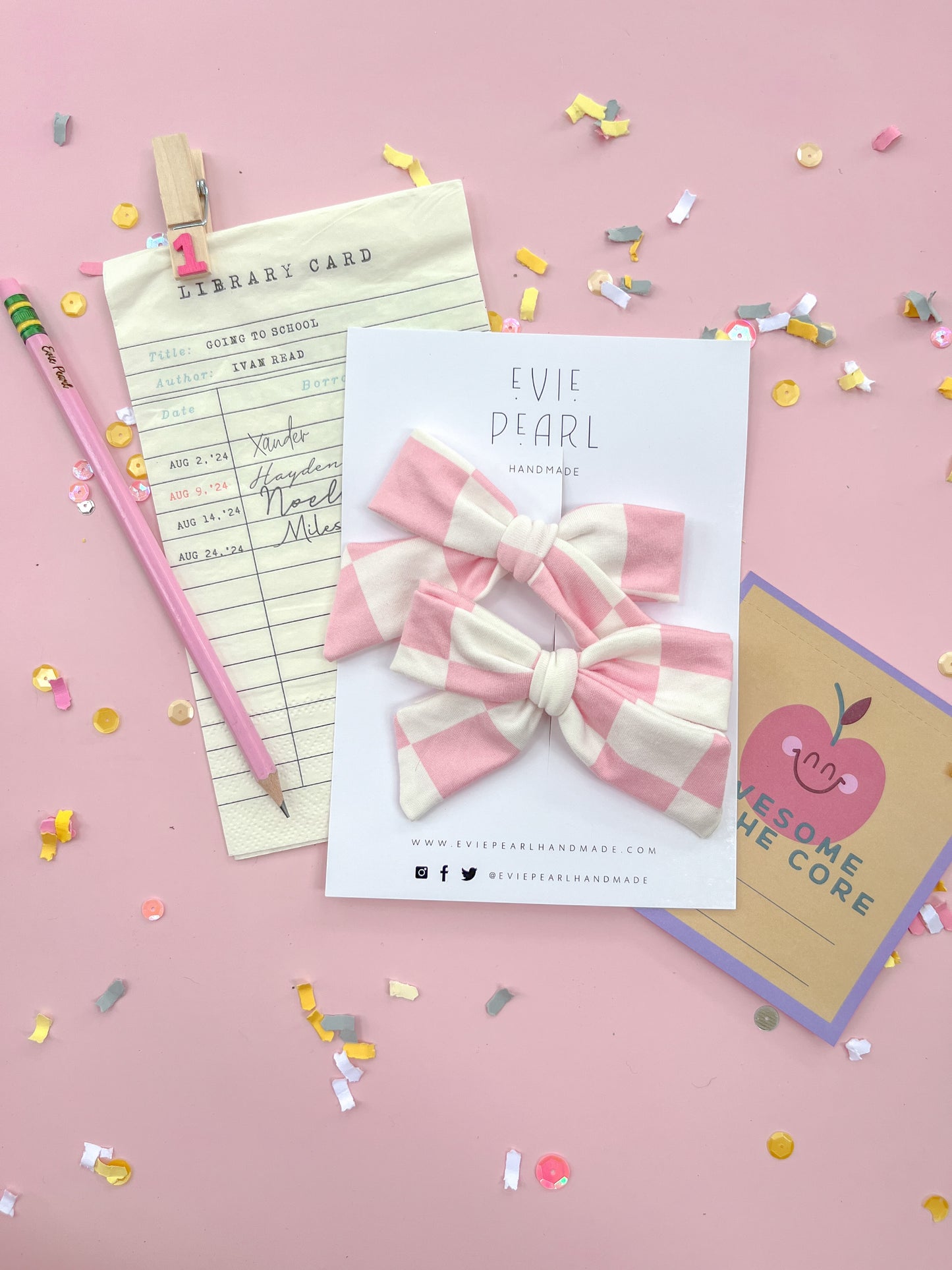 Pink White Checkered Medium Bows