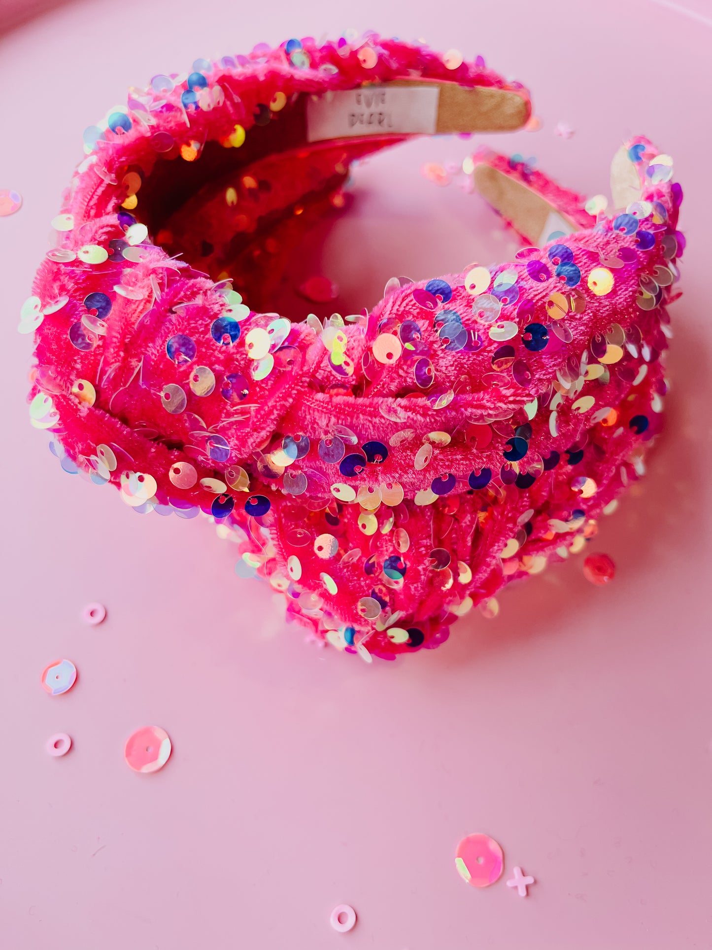 Hot Pink Iridescent Sequin Knotted Headband for Girls & Women