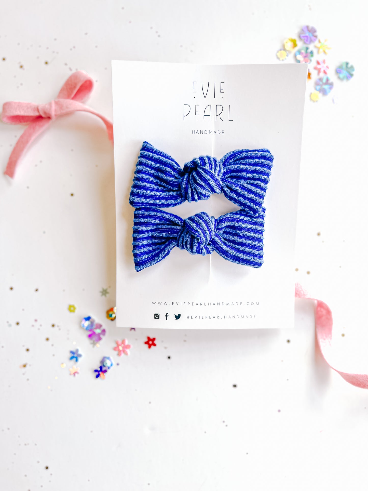 Blue Ribbed Knot Bow Pigtail Set