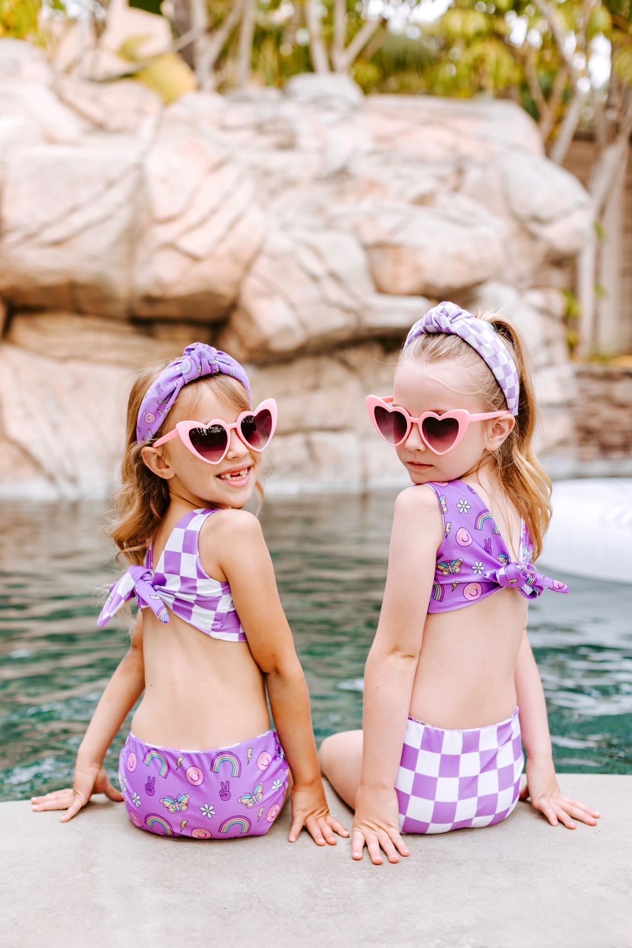 Purple & White Checkered Knotted Headband