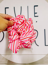 Pink White Candy Cane Stripe Oversized Scrunchie