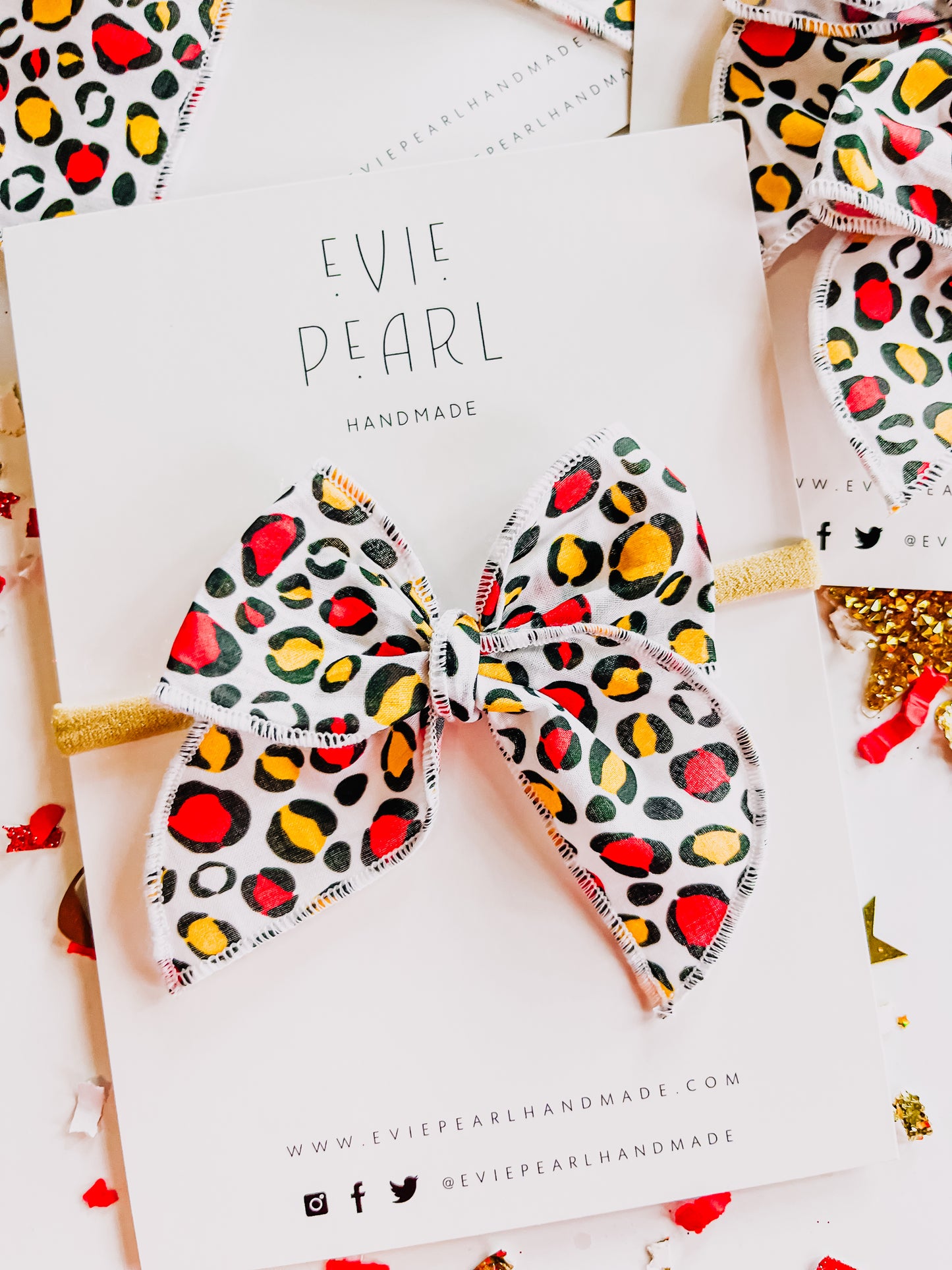 White Red Gold Leopard Bow