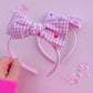 Pink Gingham Red Heart Bow Headband