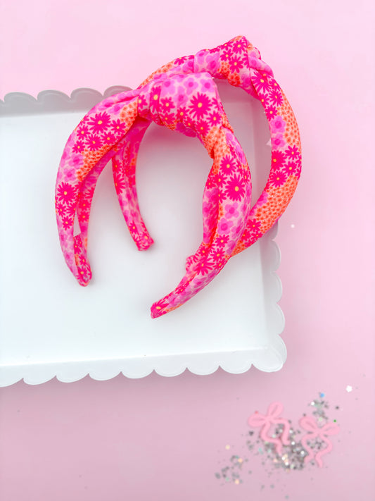 Pink & Orange Daisy Knotted Headband