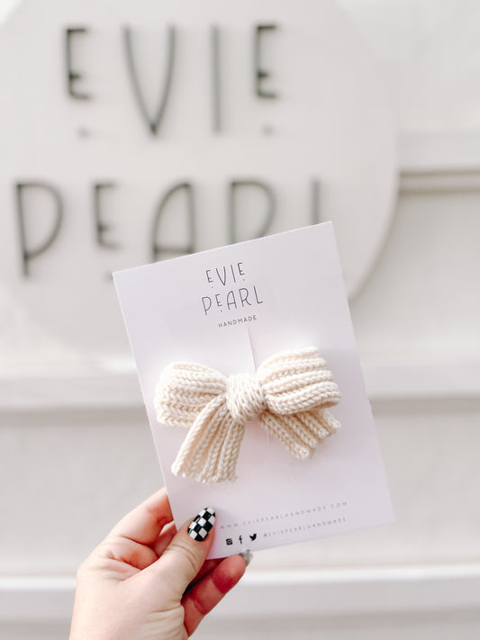 Cream Knit Hair Bow