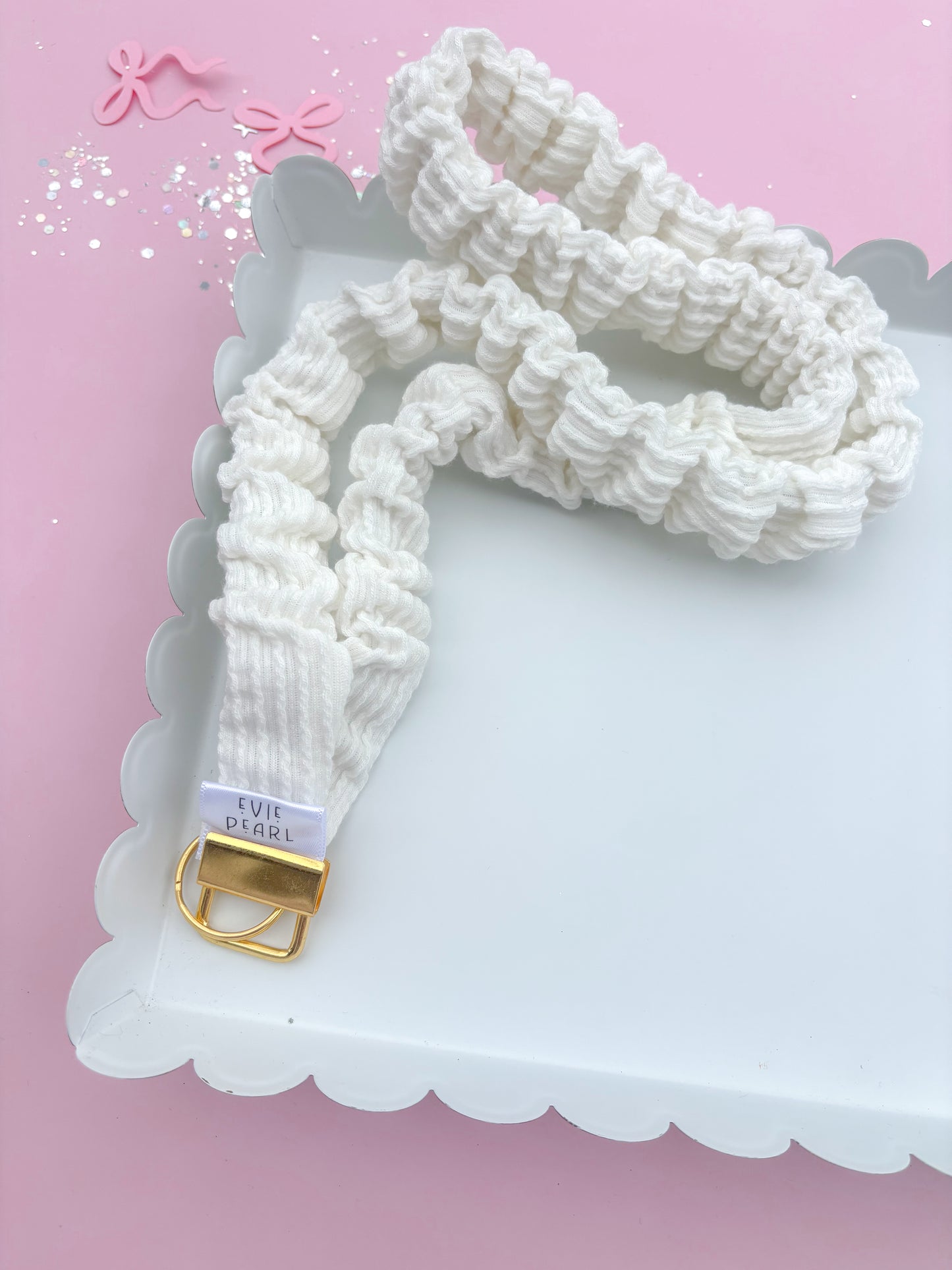 White Ribbed Teacher Gift Set- Lanyard| Knotted Headband| Scrunchie