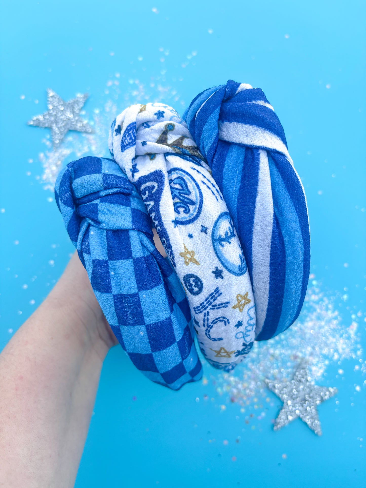 Blue White Stripe Kansas City Knotted Headband Girls & Women
