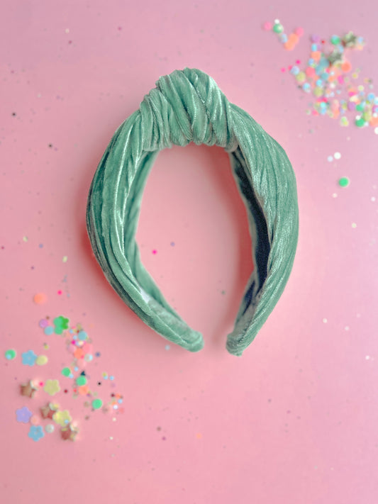 Green Crinkle Velvet Knotted Headband