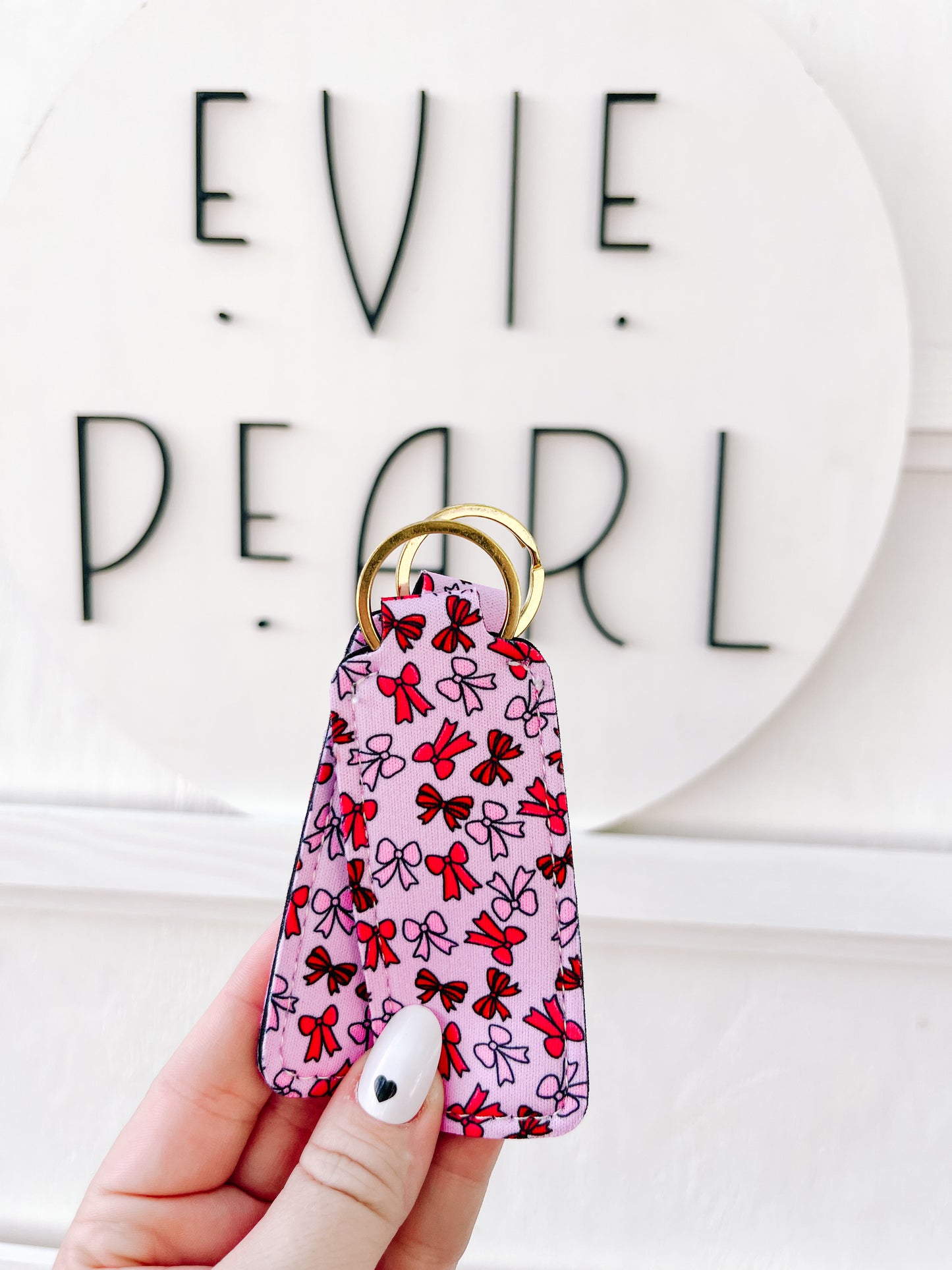 Pink Bows Chapstick Lipgloss Keychain Holder