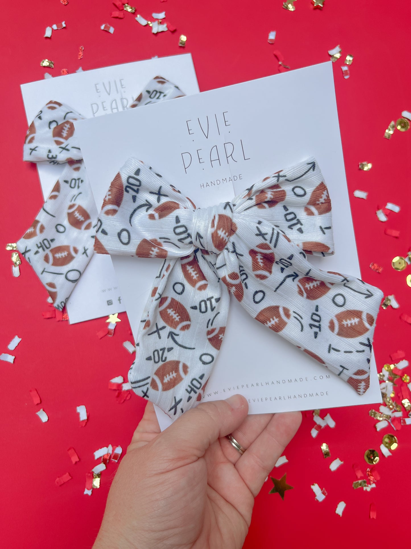 White Football Touchdown XL Pinwheel Bow