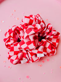 Red Pink Checkered Oversized Scrunchie