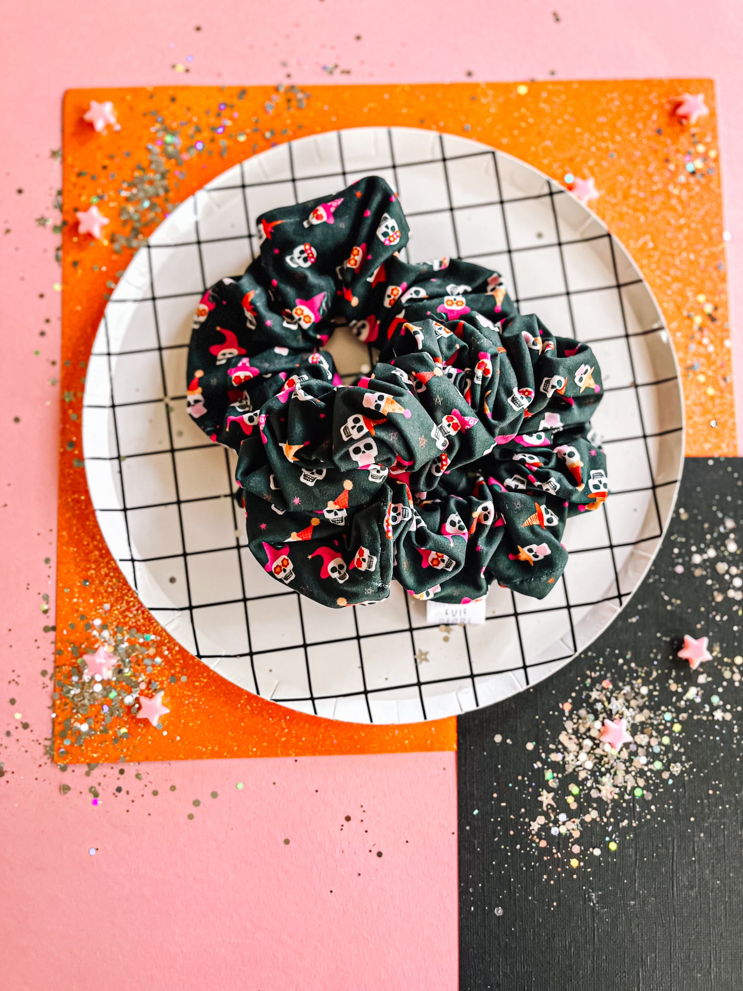 Black|Party Skellies Oversized Scrunchie