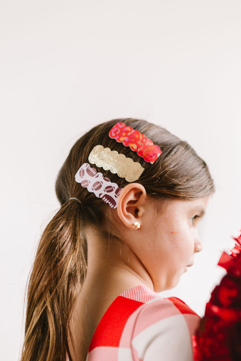 Red Leopard, Gold Glitter & Football Snap Clip Set.