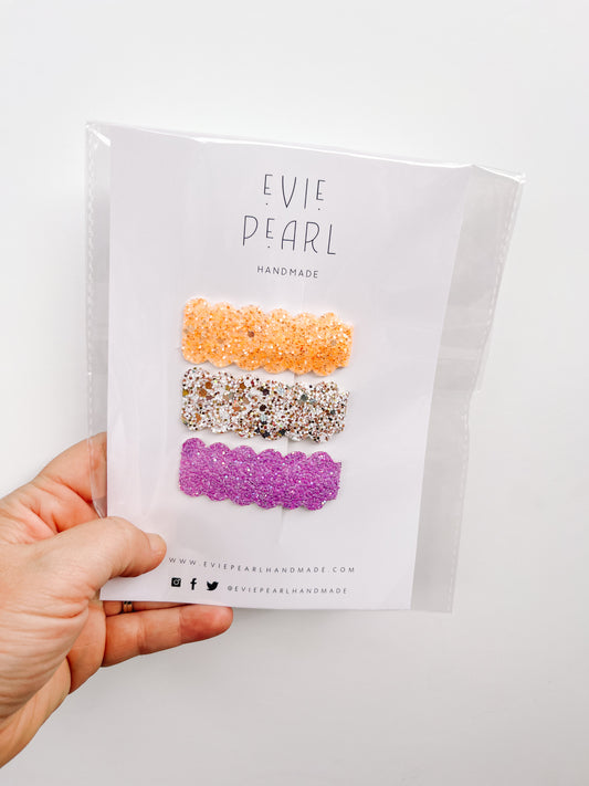 Orange Gold Purple Glitter Snap Clip Set