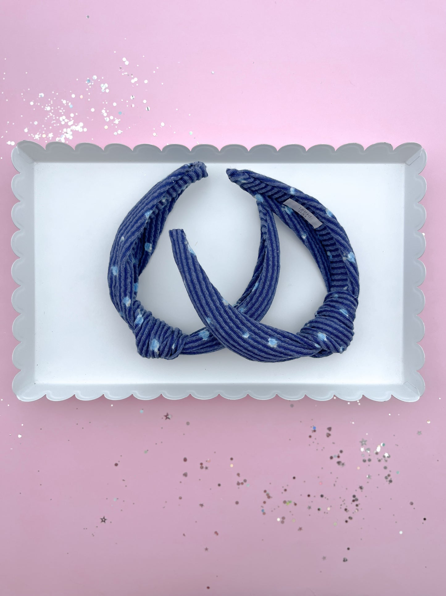 Navy Floral Ribbed Knotted Headband