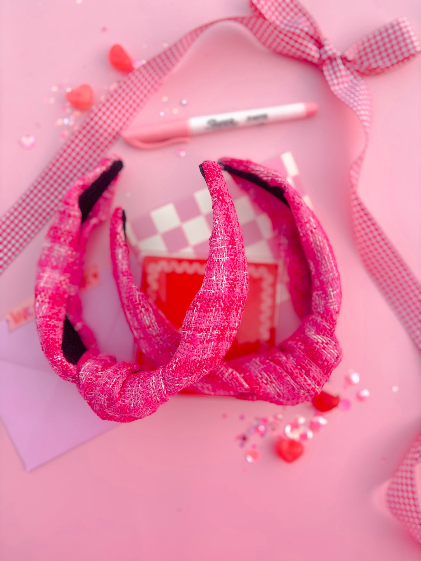 Pink Tweed Knotted Headband for Girls & Women