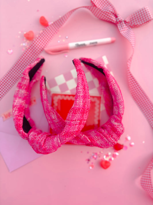 Pink Tweed Knotted Headband for Girls & Women