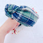 Navy Green Plaid Knotted Headband for Girls & Women