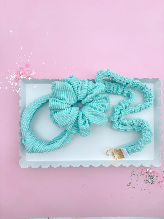 Teal Ribbed Teacher Gift Set- Lanyard| Knotted Headband| Scrunchie