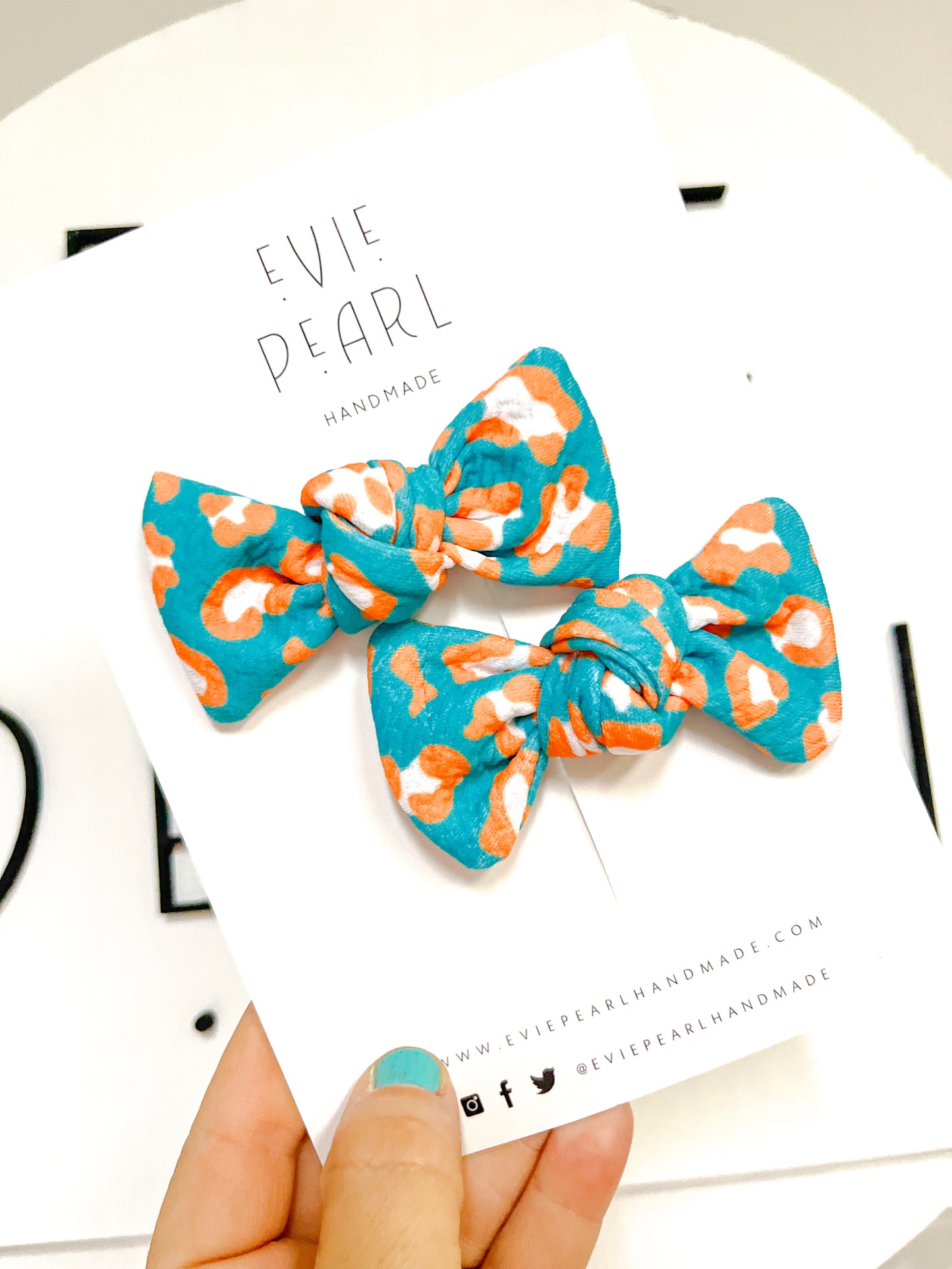 Teal Orange Leopard Pigtail Bow Set