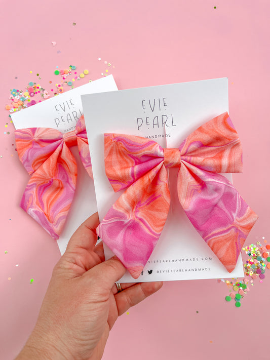 Tiedye Orange & Pink Medium Sailor Bow