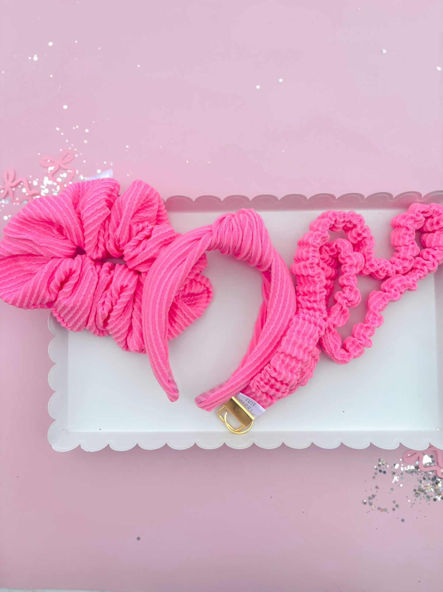 Bubblegum Pink Ribbed Teacher Gift Set- Lanyard| Knotted Headband| Scrunchie