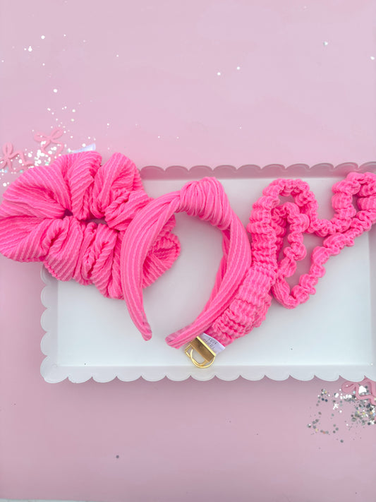Bubblegum Pink Ribbed Teacher Gift Set- Lanyard| Knotted Headband| Scrunchie