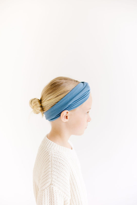 Blue Solid Twisted Turban for Girls & Adults