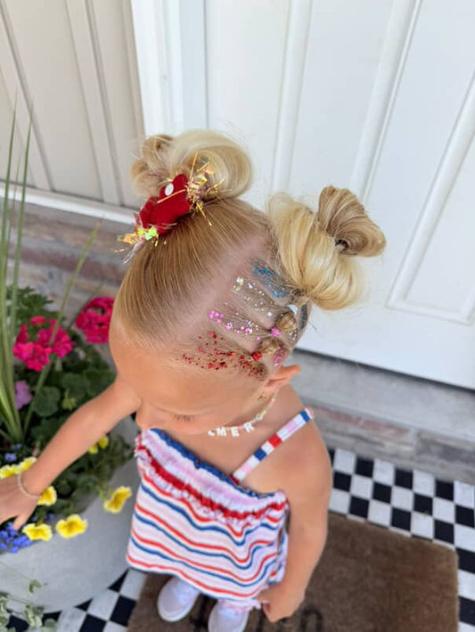 Red Star Sequin Tinsel Pigtail Clip Set