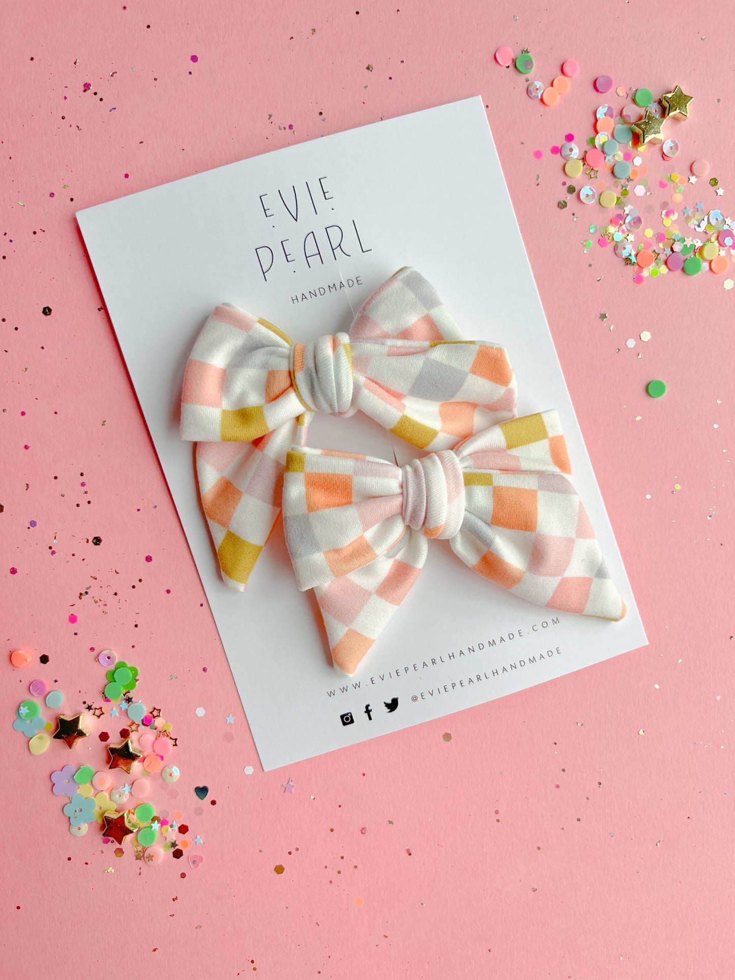 Rainbow Checkered Knit Medium Pinwheel Pigtail Set