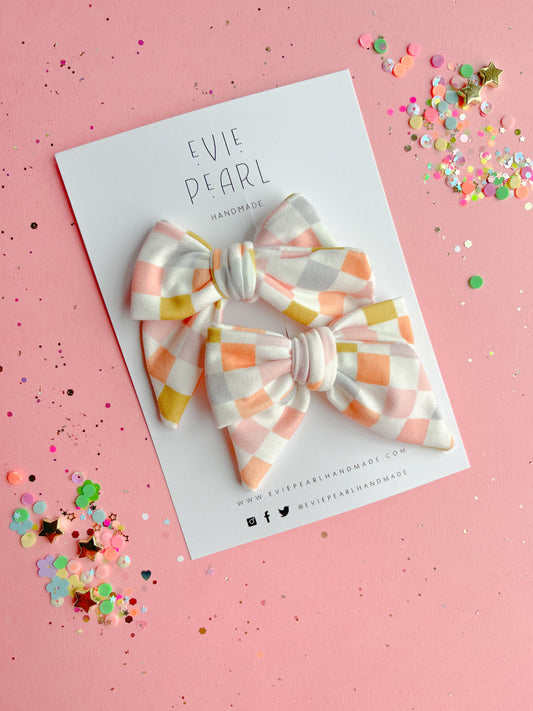 Rainbow Checkered Knit Medium Pinwheel Pigtail Set