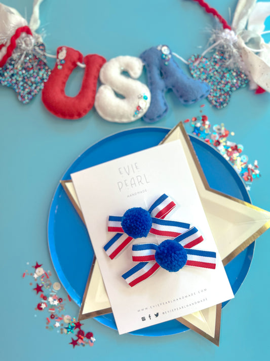 Red White & Blue Pom Pigtails
