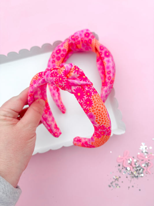 Pink & Orange Daisy Knotted Headband