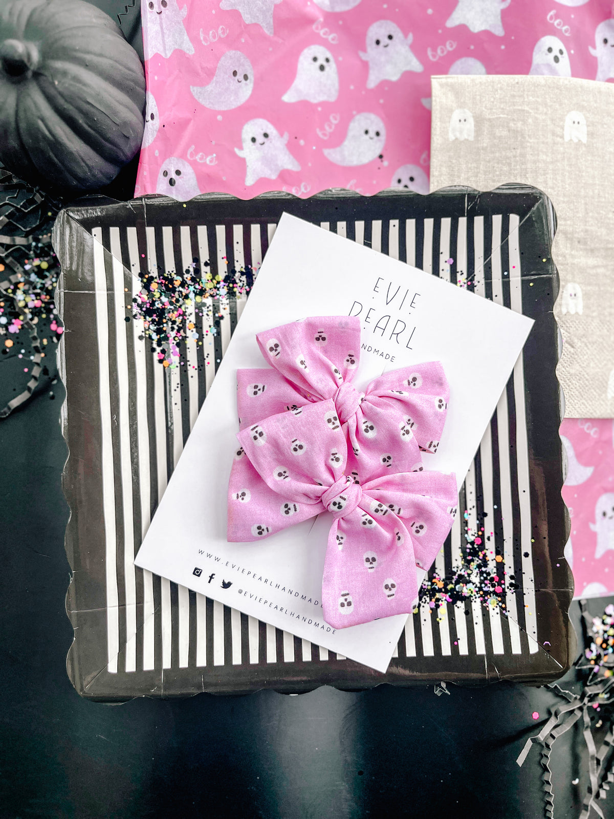 Pink Skulls Medium Pigtails