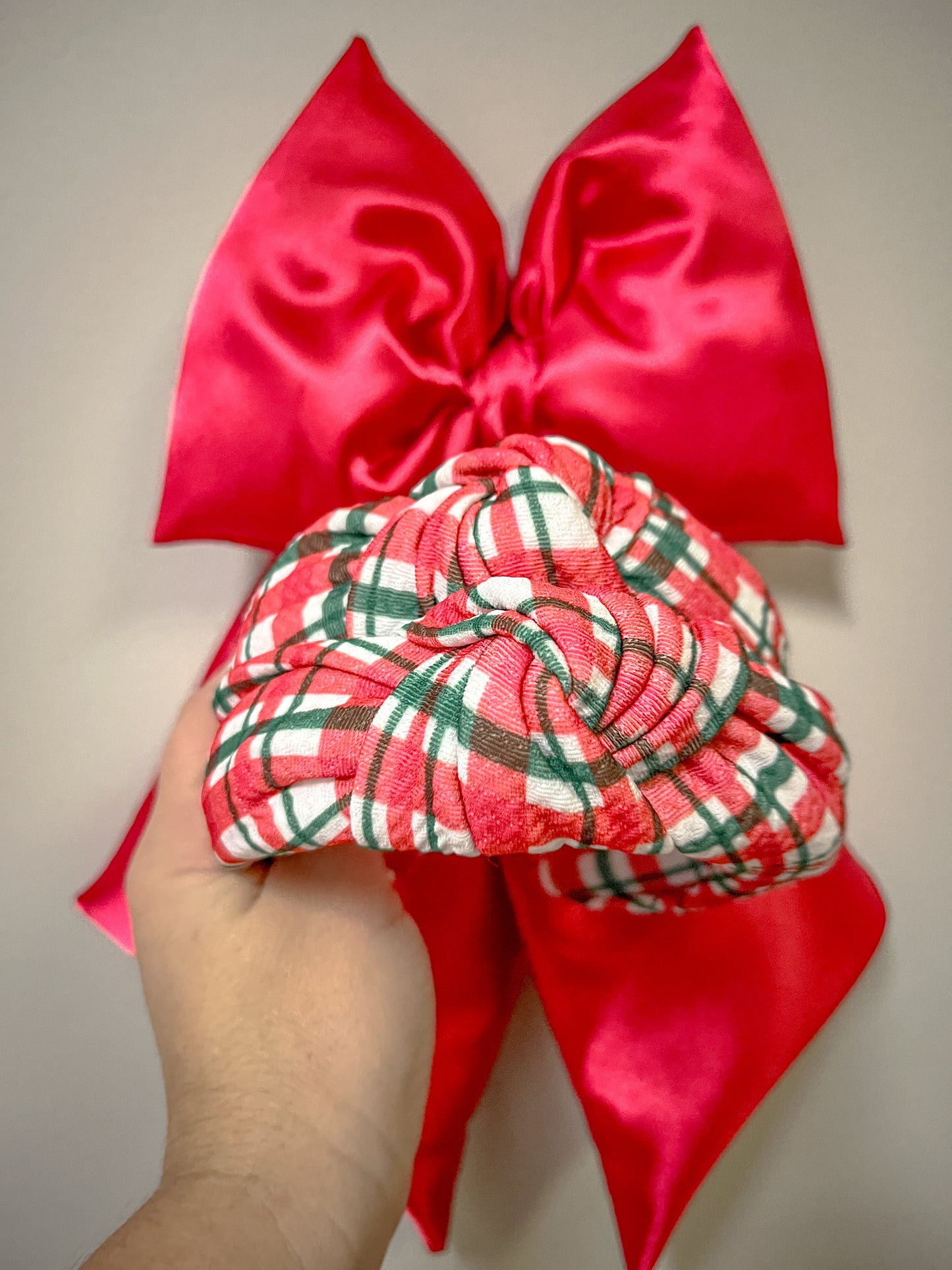 Red & Green Plaid Knotted Headband for Girls & Women