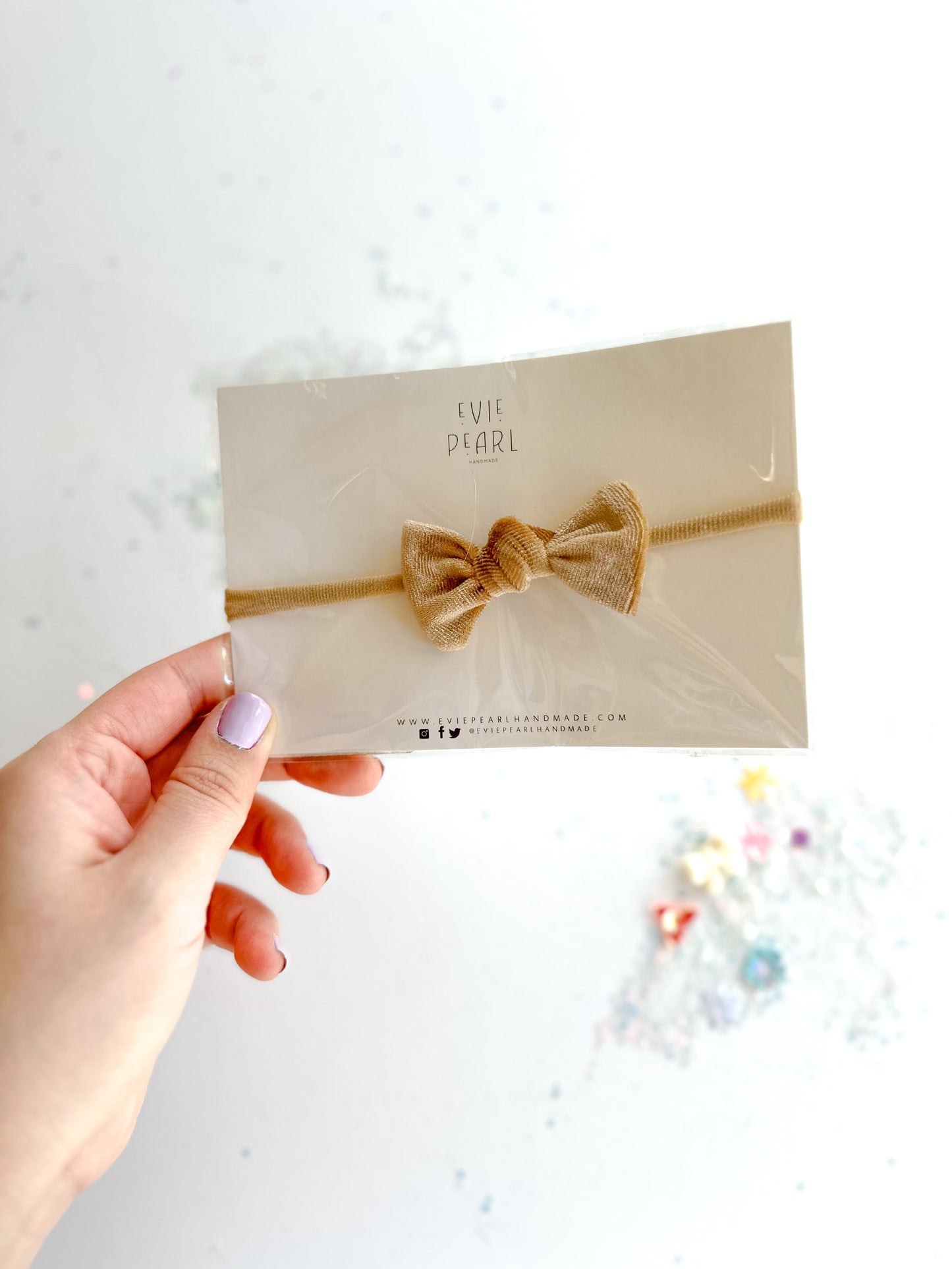 Tan Velvet Mini Knot Bow Nylon Headband