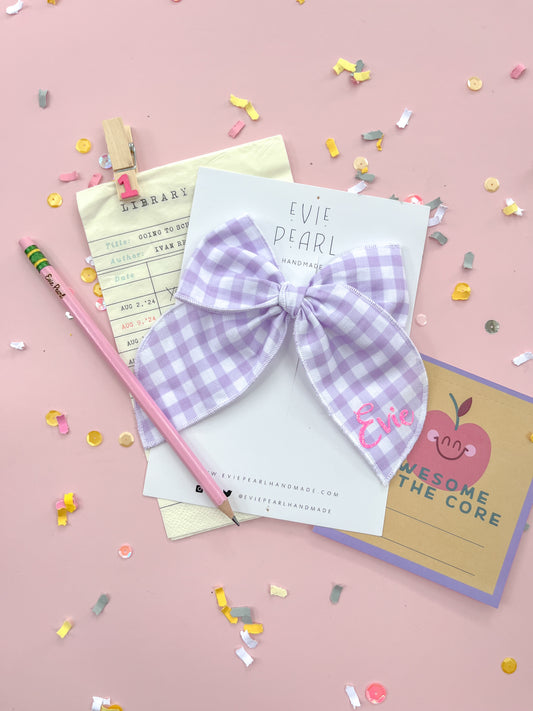 Personalized Purple Plaid Oversized Bow