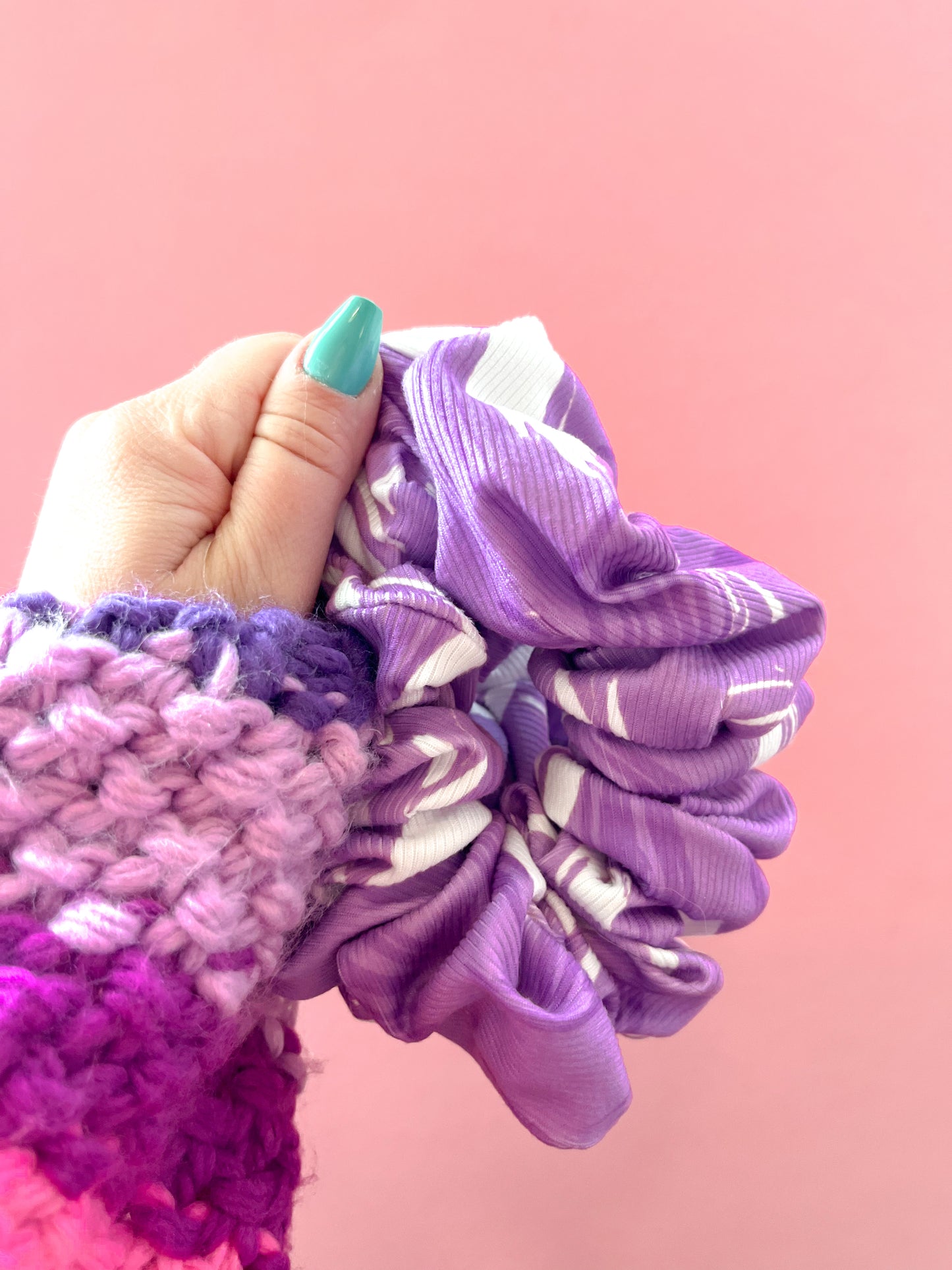 Oversized Purple White Scrunchie