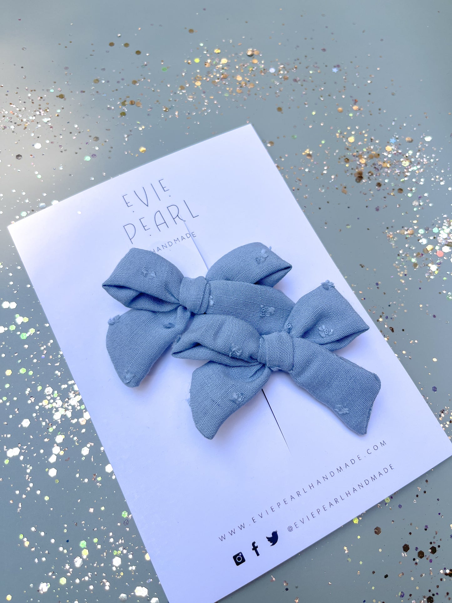 Light Blue Swiss Dot Small Pinwheel Pigtails