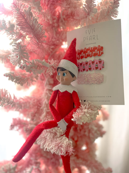 Elf Jolly Pink Glitter Sparkle Snap Clip Set