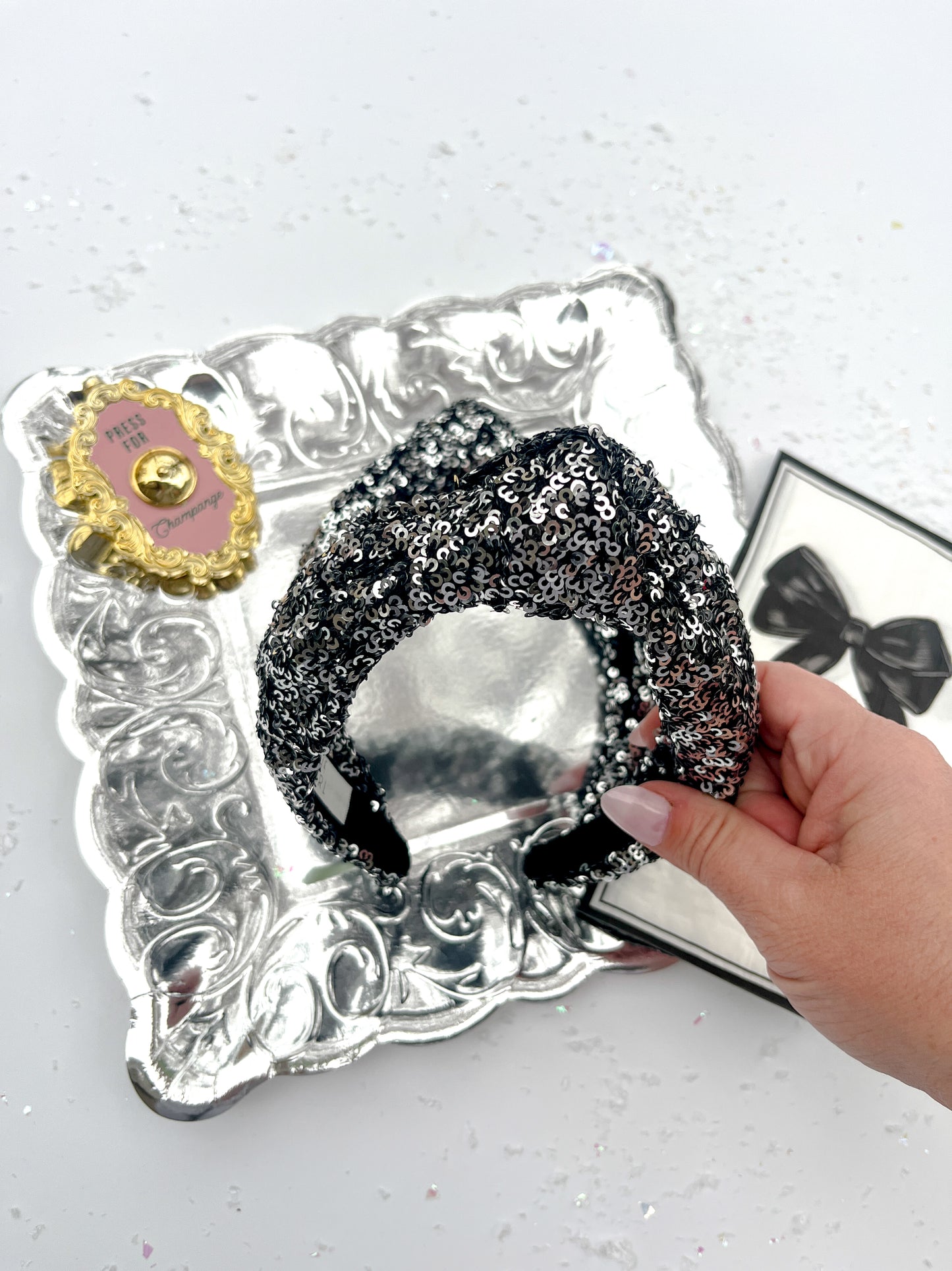 Black & Silver Sequin Knotted Headband for Girls & Women