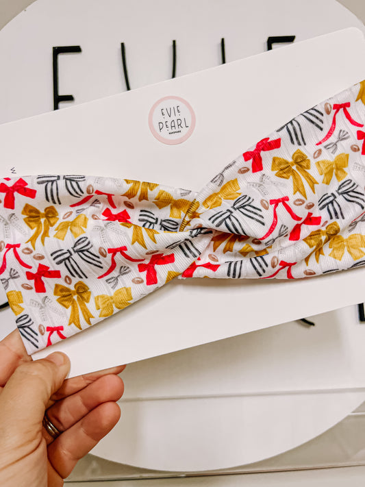 White Red Gold Bows Twisted Chiefs Turban