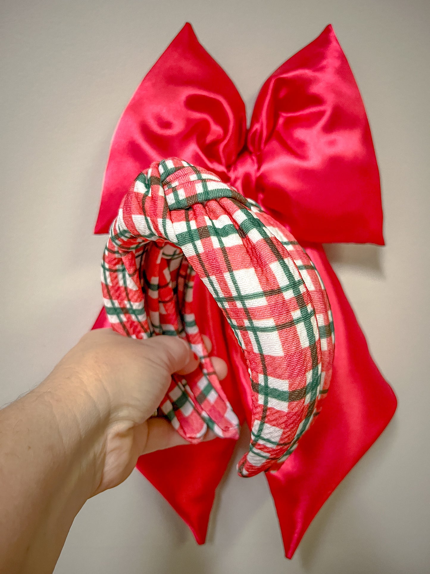 Red & Green Plaid Knotted Headband for Girls & Women