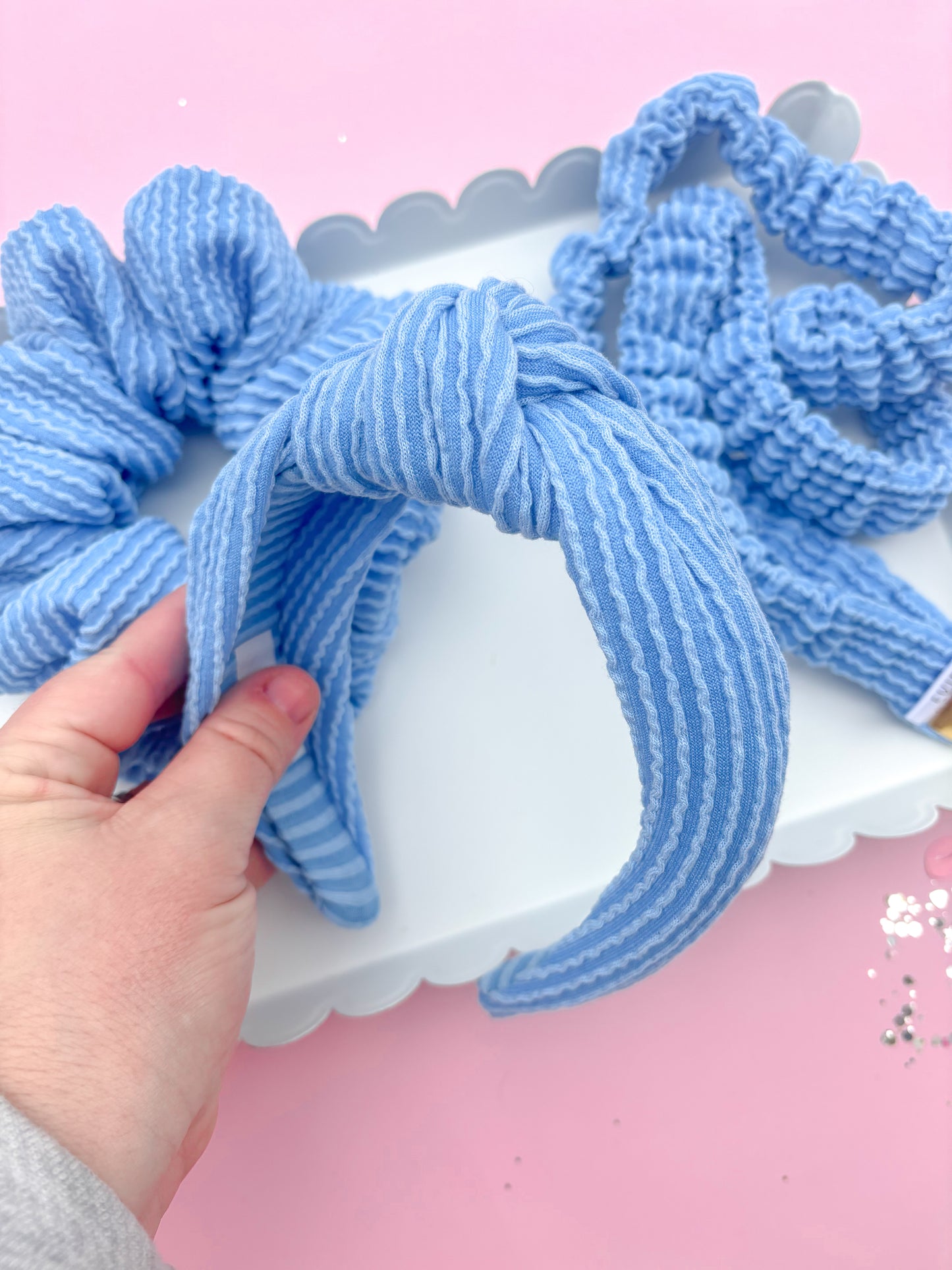 Azul Blue Ribbed Teacher Gift Set- Lanyard| Knotted Headband| Scrunchie
