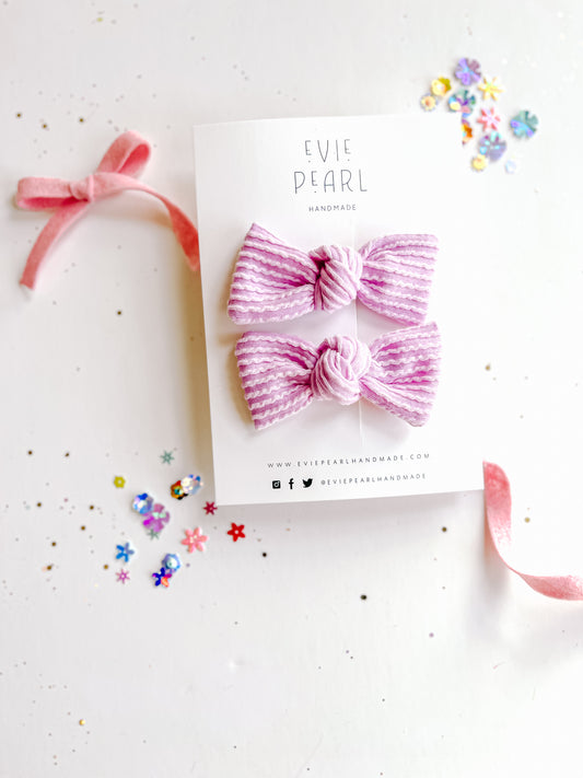 Lilac Ribbed Knot Bow Pigtail Set