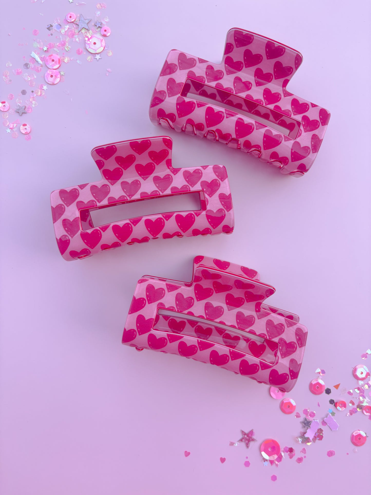Pink Heart Rectangle Medium Claw Clip