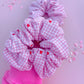 Pink Gingham Red Heart Oversized Scrunchy