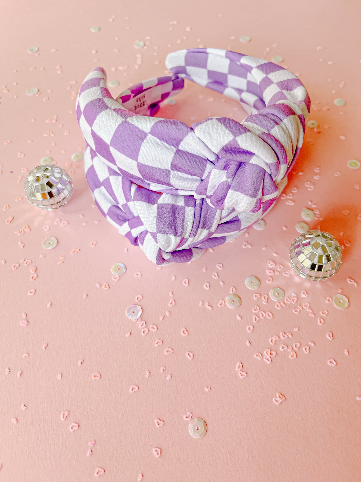 Purple & White Checkered Knotted Headband