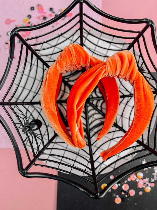 Orange|Velvet Knotted Headband for Girls & Women