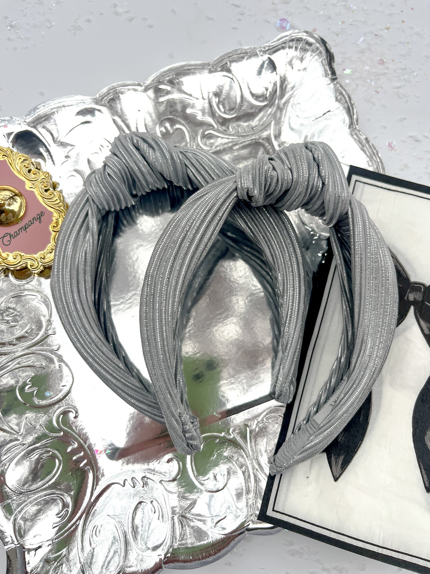 Silver Ribbed Knotted Headband for Girls & Women